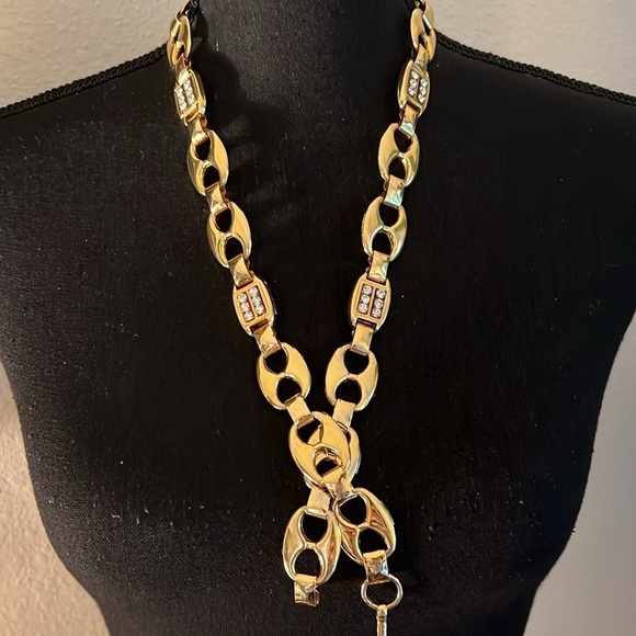 ESCADA Women’s Vintage Gold Tone Belt with Rhinestone Accents Made in Spain E main image 8